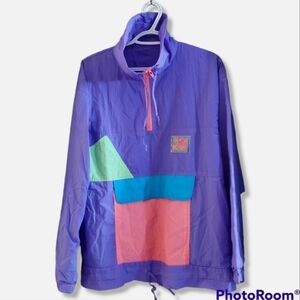 Vintage Surfers purple colour block popover windbreaker